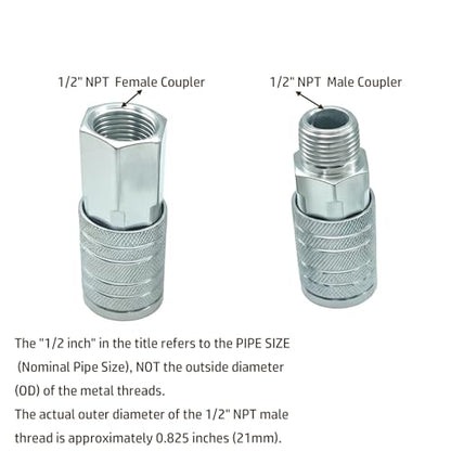 7-Piece 1/2" NPT Industrial Air Coupler Plug Set, Air Compressor Fittings