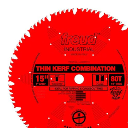 Freud LU83R015 15-in Thin Kerf Combination Blade with 1-in Arbor - style: 15-Inch 80 Tooth ATB Thin Kerf Combination Saw Blade with 1-Inch Arbor and PermaShield Coating