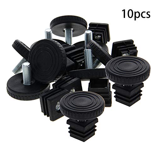 MroMax 10 Sets Adjustable Leveling Feet 20 x 20mm Plastic Metal Square Tube Insert Kit M8 Thread Glide Leveler for Home Office Table Desk Leg Black - color: 10pcs, size: 20x20mm