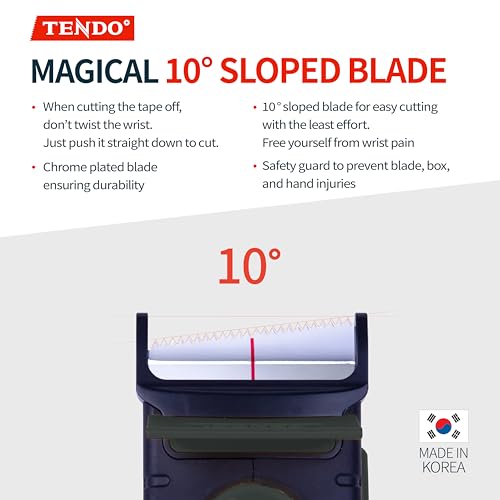 TENDO Heavy Duty Shipping Tape Dispenser, 2 Inch Packing Tape Gun with Patented 10º Sloped Chromium Blade, Replaceable Blade, Ergonomic Reusable Handle for Shipping, P-2200 (4th Gen.)_Black - color: Black