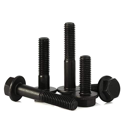 M6 x 60mm Flanged Hex Head Bolts Flange Hexagon Screws, Half Thread, Alloy Steel, Black Oxide Finish, Quantity 10 - size: M6-1.0 x 60mm