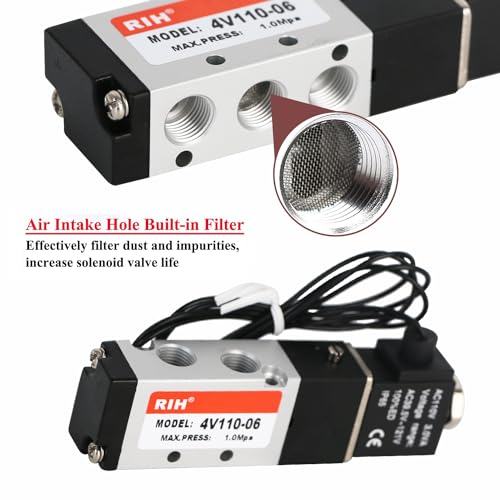 RIH Pneumatics Solenoid Valve 4V110-06 12V/24V/110V Series Single Coil Pilot-Operated Electric 2 Position 5 Way Connection Type (AC110V/Out of line, 1/8"NPT) - size: AC110V/Out of line, style: 1/8"NPT
