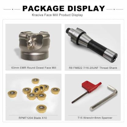 R8 Shank 63mm EMR Round Dowel Face Mill Set - size: 63MM