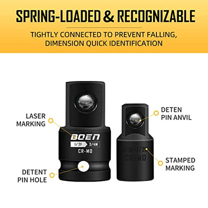 BOEN 8 Piece Impact Socket Adapter and Reducer Set, 1/4" 3/8" 1/2" 3/4" Drive Socket Adapter Set with Durable Case for Impact Driver Conversions (Upgraded) - size: 8 Piece