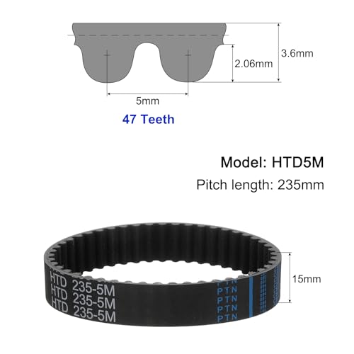 uxcell 3pcs HTD-5M Rubber Timing Belt 47 Teeth, 235mm Pitch Length x 15mm Width x 3.6mm Height, Closed Loop Pulley Timing Belt - size: 235mm