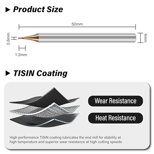 3PCS 0.6mm TISIN Coated 2-Flute Micro Flat End Mill Set for Steel - size: 0.6mm, style: Steel