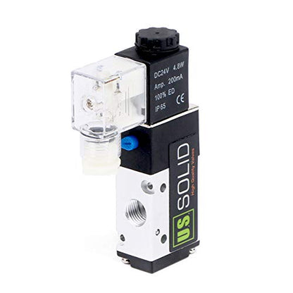 U.S. Solid 1/4 inch NPT 3-Way 2-Position Pneumatic Solenoid Valve DC 24V Aluminum Alloy Normally Closed Pilot Operated
