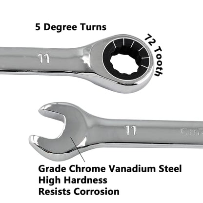 2 Pcs 11mm Ratchet Combination Wrench, Metric 72-Tooth - size: 11 mm