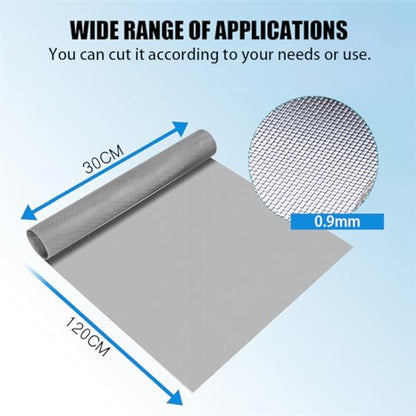 Filter Screen Sheets Stainless Steel Air Vent Mesh Cover Wire Mesh Roll 30x120cm Woven Wire 30 Mesh Sheet for Vents Cover Air Brick Garden