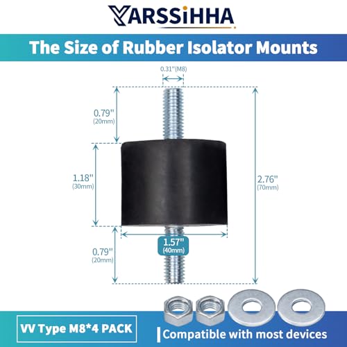Yarssihha 4 Pack M8 Anti-Vibration Rubber Isolator Mounts, 40x30mm Rubber Studs Shock Absorber, Cylindrical Vibration Isolators for Diesel Engines, Air Compressors, Vibration Motor - size: D40*H30mm