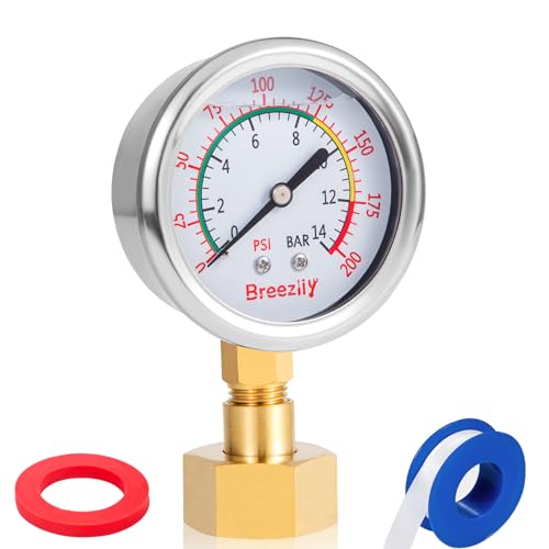 Water Test Pressure Gauge,2.5" Dial,0-200PSI/0-1.4MPA,Glycerin Liquid Filled Pressure Gauge,1/4" NPTthread,with 1/4 to 3/4adapter（Movable, Flexible），for Water Oil Air Pressure Test - size: Gauge | 1/4 to 3/4 Adapter