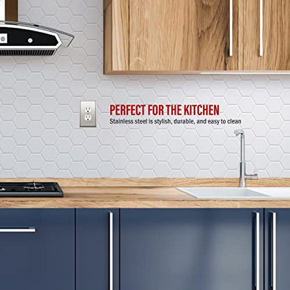 ENERLITES Duplex Receptacle Metal Wall Plate, Mid-Size Polished Chrome - color: Polished Chrome, size: Midsize
