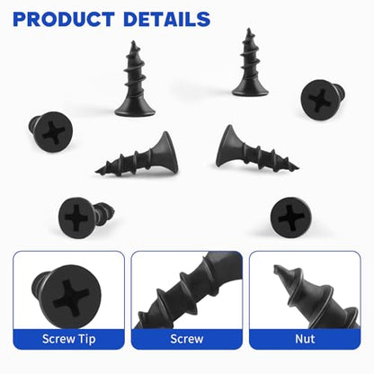 #8 x 5/8 Inch Flat Head Wood Screws, 166 Pcs Black - color: Black 166 Pcs
