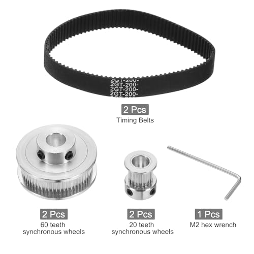 uxcell 2 Set GT-2 Synchronous Wheel 20&60 Teeth 8&10mm Bore, Aluminum Alloy Timing Pulley Wheel with 2Pcs Length 200mm, Width 10mm Belt for 3D Printer, CNC Machine (20-60T-8&10B-10)