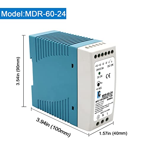 DIn Rail DC 24V Switching Power Supply MDR 60W Rail Type(Input:100-240VAC,Output:24VDC,50/60HZ) Switch Converter (24V 2.5A)