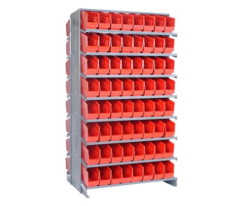 QUANTUM STORAGE SYSTEMS QPRD-201RD Solid Double Sided 16 Shelves 128 STORE-MORE Red Bins 64" H x 36" W x 24" D - size: 64" H x 36" W x 24" D, style: 12" L x 5" W x 6" H 128 STORE-MORE Red Bins