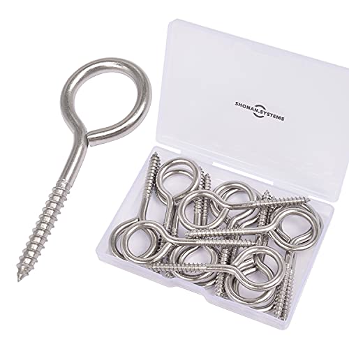 SHONAN 2.75" Stainless Steel Eye Screws for Wood, 16 Pcs Screw Eye Hooks Eye Bolt Hooks, Eye Screws for Indoor Outdoor Use, 85 Lbs Capacity - size: 2.75 Inch, 16 Pack