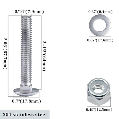 4 Sets Stainless Steel Trailer Hardware Kit,5/16-18 x 2-1/2" Carriage Bolts Screws Round Head Square Neck and Hex Nuts & Flat Washers,for Trailer Latch and Door Handle Applications