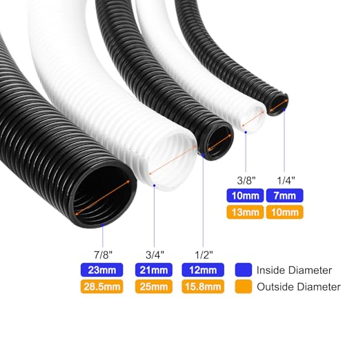 uxcell 1/4 Inch x 16.5 Ft Split Wire Loom Tubing, Guard Convoluted Flex, Protective Split Cable Conduit, Flexible Wire Protector Tubing, Electrical Cord Cover, Black - color: Black, size: 1/4 Inch x 16.5 Ft