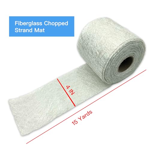 Fiberglass Chopped Strand Mat, 4 in Wide x 15 Yards 1.5 oz White Glass Fiber with 1 Pair Gloves, Strong & Lightweight Fiberglass Chopped Strand Cloth for Hand Layup Roof Boats Marine Repair