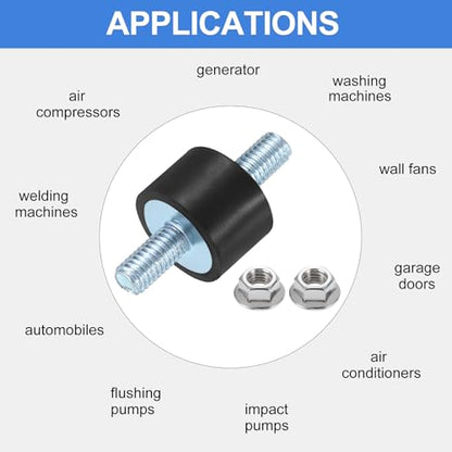 uxcell 4Pcs M5 x 10mm Rubber Mounts, 10 x 15mm Cylindrical Anti Vibration Isolator Studs Shock Absorber Double Studs with Nuts for Car Bobbin Generator Air Compressors - size: M5 x 10mm, 10 x 15mm