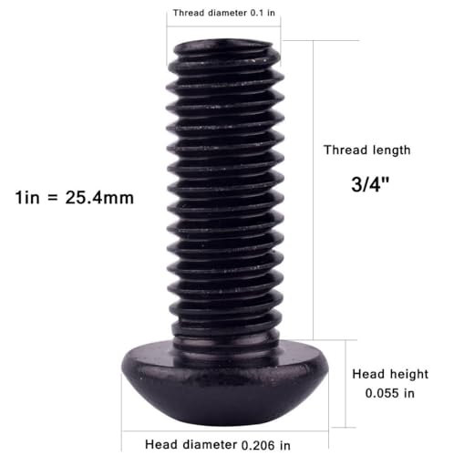 4-40 x 3/4" Button Head Socket Cap Bolts Screws (1/4" to 2" Available), 304 Stainless Steel 18-8, Black Exterior Finish, Allen Hex Drive, Fully Thread, 50Pcs - size: 4-40 x 3/4" (50 PCS)