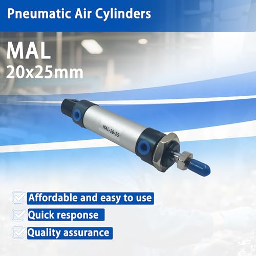CG WEITENG Pneumatic Mini Pneumatic Cylinder MAL Single Rod Aluminum Double Acting Pneumatic Cylinder 20mm Bore 25mm Stroke(MAL20x25) - color: MAL-20 mm, size: 25 mm