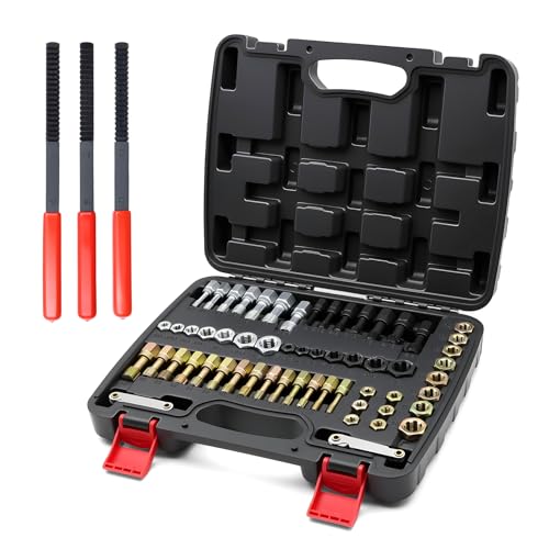 61-Piece Thread Repair Kit, Metric/UNC/SAE Thread Chaser Set with Taps, Dies, Files & Pitch Gauge, Rethreading Tool for Auto Mechanics, DIY - Rethread Damaged Screws, Bolts, Nuts