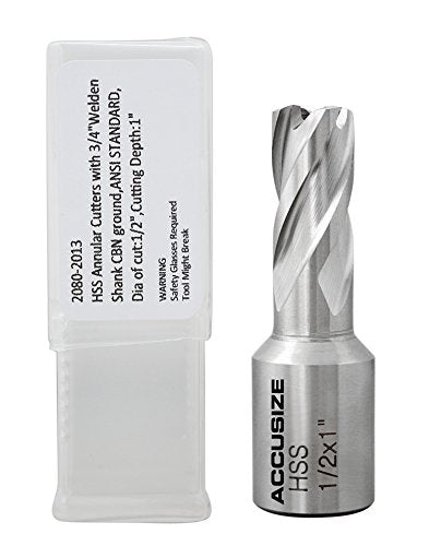 Accusize HSS Annular Cutter 1/2 x 1 in Cutting Depth, 3/4" Weldon Shank - size: Dia of Cut: 1/2 in., 3/4 in. Weldon Shank