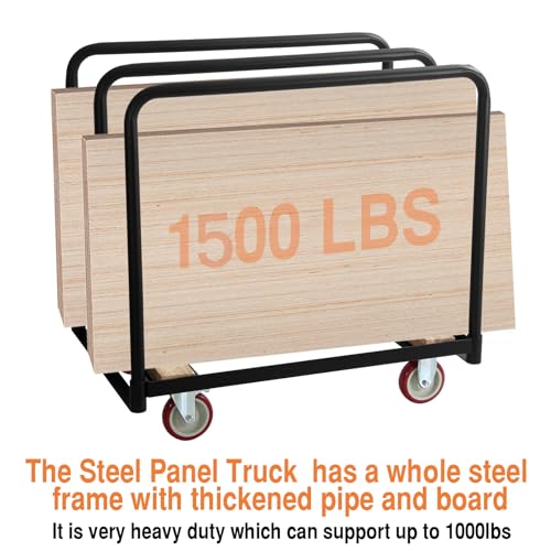 Steel Panel Truck, Drywall Cart W/ 5” PU Swivel Wheels, Heavy-Duty Panel Dolly Cart W/ 1500 LBS Capacity, for Handling Wall Panel/Lumber/Folding Table/Sheetrock， 36" L X 24" W