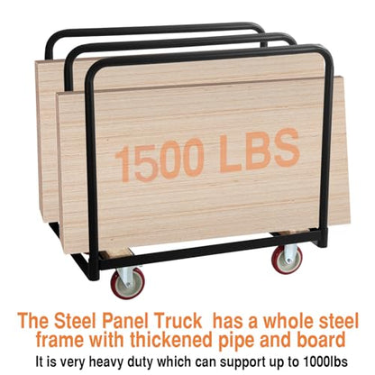 Steel Panel Truck, Drywall Cart W/ 5” PU Swivel Wheels, Heavy-Duty Panel Dolly Cart W/ 1500 LBS Capacity, for Handling Wall Panel/Lumber/Folding Table/Sheetrock， 36" L X 24" W