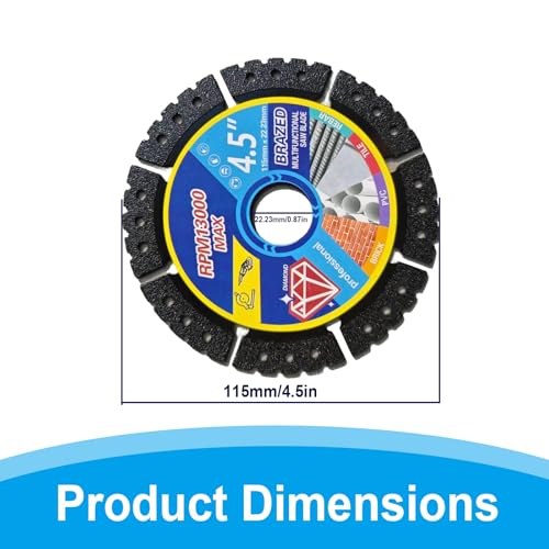 5 Pack Diamond Multi-Purpose Saw Blades, 4.5" Diamond Blade for Angle Grinder, Versatile Cutting Disc for Cutting Tile, Marble, Quartz, Stone, Metal & Plastic, Wet or Dry Use