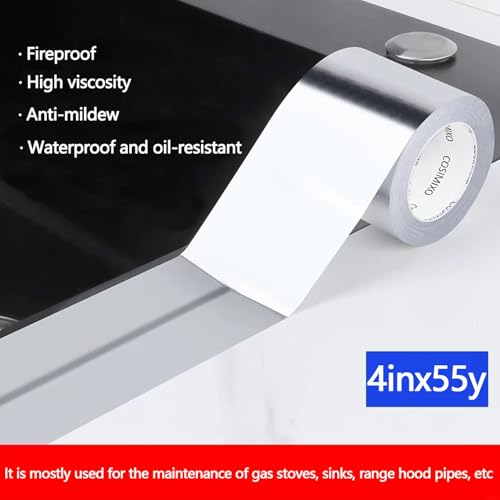 COSIMIXO Silver Aluminum Foil Duct Tape 4 Inches x 55Yards,Heavy Duty,High Temperature Sealing and Patching,Perfect for HVAC,Air Ducts,Foamboard,Metal Repair,Insulation,Dryer Vent and More - size: 3.2Mil x 4" x 55Yds