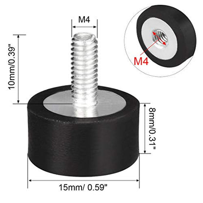 uxcell M4 Male Female Rubber Mounts, Shock Absorber, for Motor Generator Compressor Garage Reverse Osmosis Pump Impact Air Generator Car Bobbins, D15mmxH8mm 4pcs - size: M4*10 D15*H8