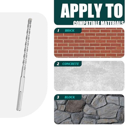 2 Pcs 5/16"x 10.2"(8x260mm) SDS Plus Rotary Hammer Bit for Concrete - style: 5/16 in x 10.2 in (8 x 260mm)
