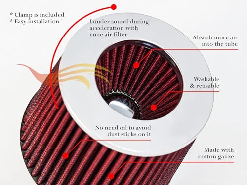 Rtunes Racing 4-Inch 102mm Truck Dry Cone Air Filter, Red, 8-Inch Tall - size: Truck 4"