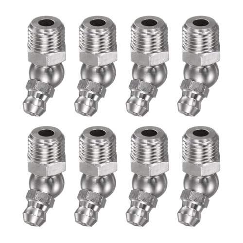 HARFINGTON 8pcs 304 Stainless Steel 45 Degree Grease Fitting M10x1mm Metric Thread Hydraulic Grease Nipple Accessories for Car - size: M10x1