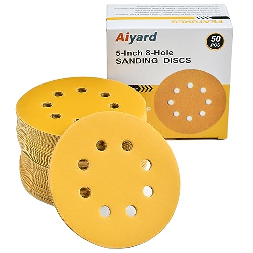 5-Inch 8-Hole Hook and Loop Sanding Discs 400-Grit, 50-Pack