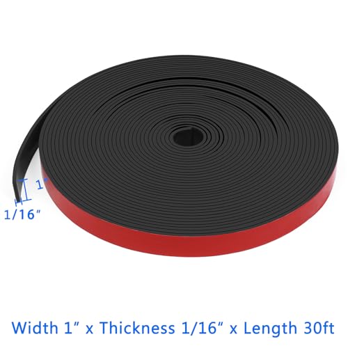 WochiTV Adhesive Solid Rubber Strips, 1" Wide x 1/16" Thick x 360" Long Self Stick Black Neoprene Rubber Rolls Perfect for DIY Insulation Cushion Gasket, Sealing, Liner, Weather Striping - size: 1" W X 360" L, style: 1/16" Thick Adhesive