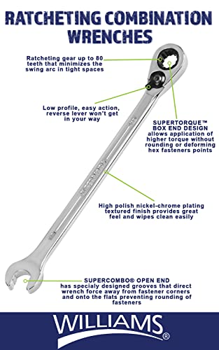 Williams WS-1164RC 4-Piece Reversible Ratcheting Combination Wrench Set - size: 4-Piece