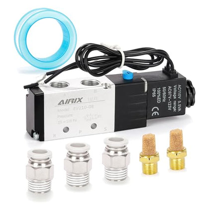 1/4" NPT Solenoid Valve 4V210-08, 5-Way 2-Pos, AC 110V, Out-of-Line - size: NPT1/4″, style: AC110/Out of line