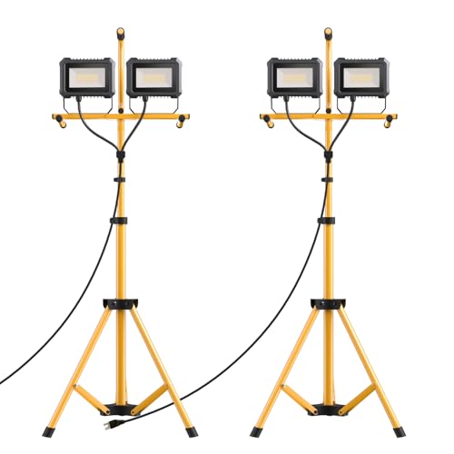 LED Work Light with Stand, 10000 Lumen Work Light with Adjustable and Foldable Tripod Stand, Waterproof with Individual Switch for Construction Job Site Workshop Garage, 2 Pack - size: 80W 2PACK