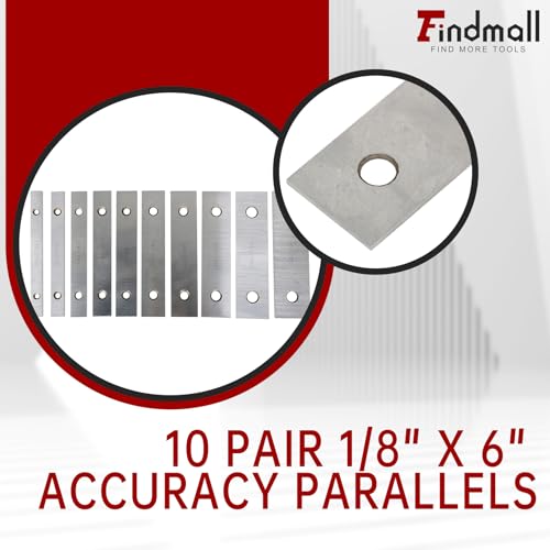 findmall Thin Parallel Bar Set, 10 Pair 1/8" X 6" Accuracy Parallels, Machinist Lathe Tools Thin Parallel Bar Set