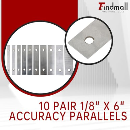 findmall Thin Parallel Bar Set, 10 Pair 1/8" X 6" Accuracy Parallels, Machinist Lathe Tools Thin Parallel Bar Set