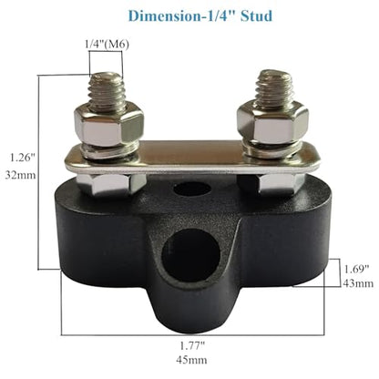 YSIL 1/4"(M6) Power Distribution Block 12V 150A Dual Stud Bus Bar - size: 1/4", style: Dual Stud