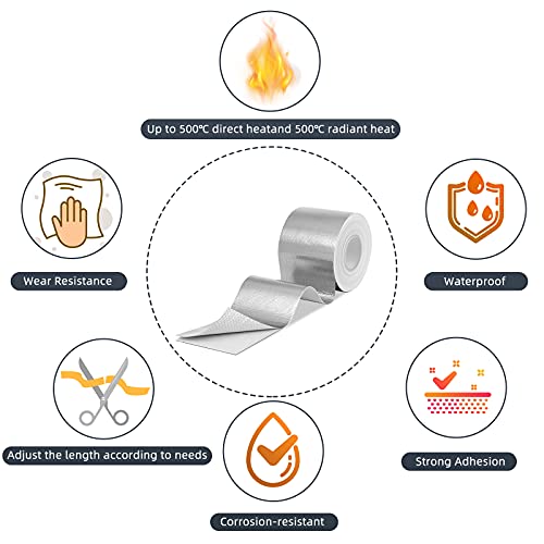 Zonon 2 Rolls Aluminum Foil Tape Heat Shield Tape Barrier Adhesive Reflective Fiberglass Thermal Insulation Reflective Material High Temp Protection(Silver,2 Inch X 32.8 ft) - color: Silver, size: 2 Inch X 32.8 ft