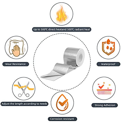 Zonon 2 Rolls Aluminum Foil Tape Heat Shield Tape Barrier Adhesive Reflective Fiberglass Thermal Insulation Reflective Material High Temp Protection(Silver,2 Inch X 32.8 ft) - color: Silver, size: 2 Inch X 32.8 ft