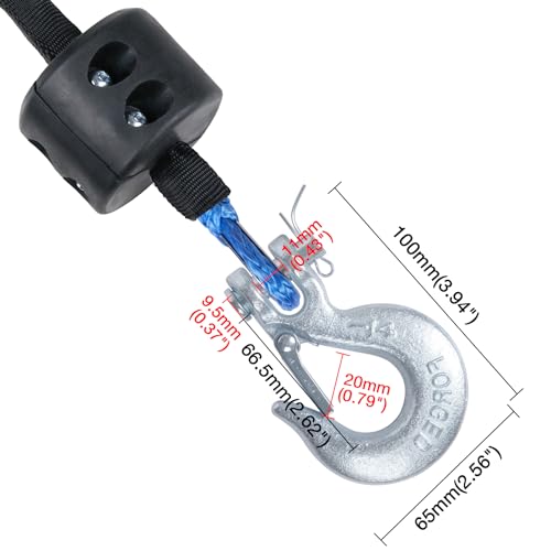 1/4" Synthetic Winch Rope 50 ft 10,000 lb UHMWPE Winch Cable Replacement Kit with Steel Hook, Rubber Stopper, Protective Sleeve, Compatible with ATV UTV Truck Winches, Blue - color: Blue, size: 1/4 In x 50 Ft with Hook