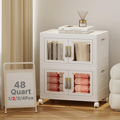 UAMFURI Stackable Storage Bins with Lids, 96QT Extra Large Storage Cabinets - color: White