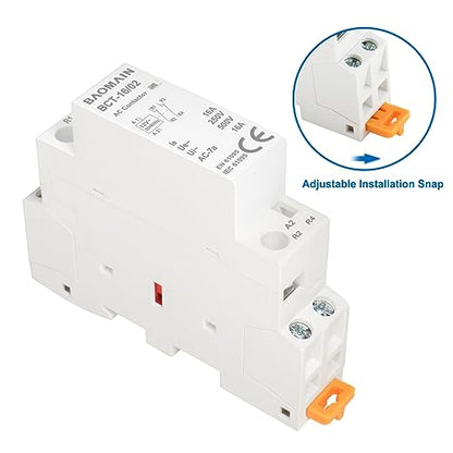 BAOMAIN 12V AC 2-Pole 16A Modular Contactor, 2NC, DIN Rail Mount
